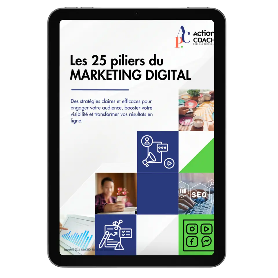 Couverture du livre blanc « Les 25 piliers du marketing digital » d’ActionCOACH