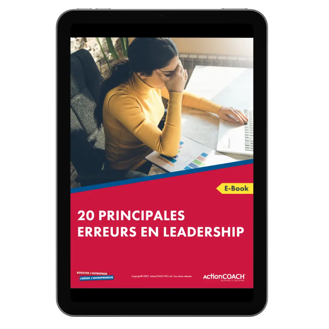 Couverture de l'e-book 20 principales erreurs en leadership affichée sur une tablette